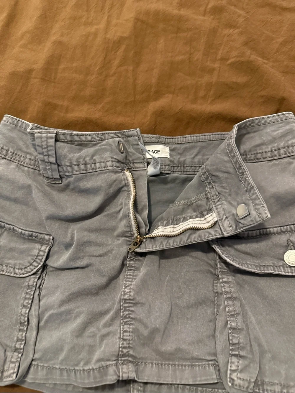 Garage Light Gray Mini Skirt with Cargo Detail